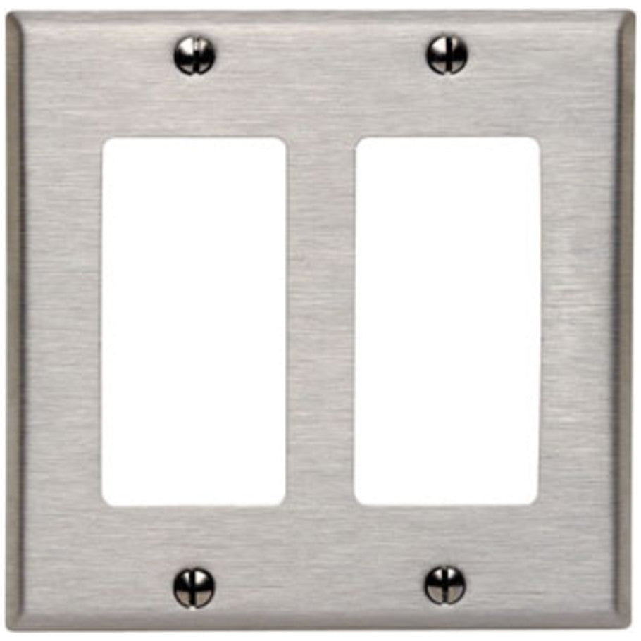 Wall Plate, Decora/GFCI Device, 2-Gang, 302 Stainless Steel