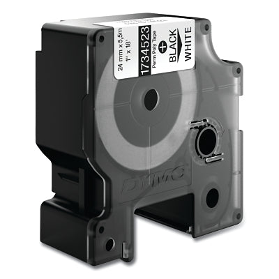 Industrial Rhino Permanent Polyester Label Cartridge, 1 in W x 18 ft L, Black Print on White Background