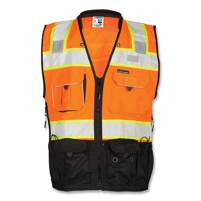 Premium BLACK SERIES Vest, S5003 Surveyors, Black/Orange/Lime/Refl, Med, One 2-Tier/2-Stakes/2-Elastic Spray Cans/6-Pockets