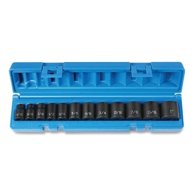 Impact Socket Set, 3/8 in Dr, SAE, 12-point, 5/16 in to 1 in, 12-Pc STD Length