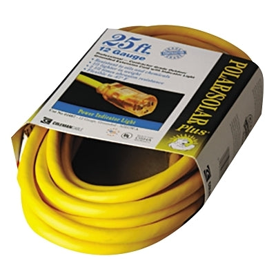 Polar/Solar Extension Cord, 25 ft, 1 Outlet, Yellow