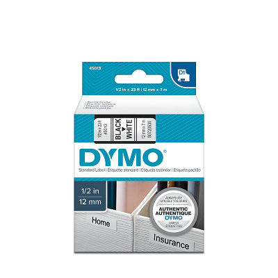 D1 Standard Cassette Label, 3/4 in W x 23 ft L, Black Print on White Background