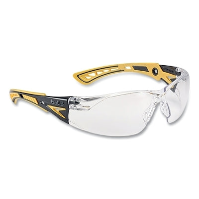 Rush+ Series Safety Glasses, Clear Lens, Polycarbonate, Anti-Scratch, Anti-Fog, Yellow/Black Frame