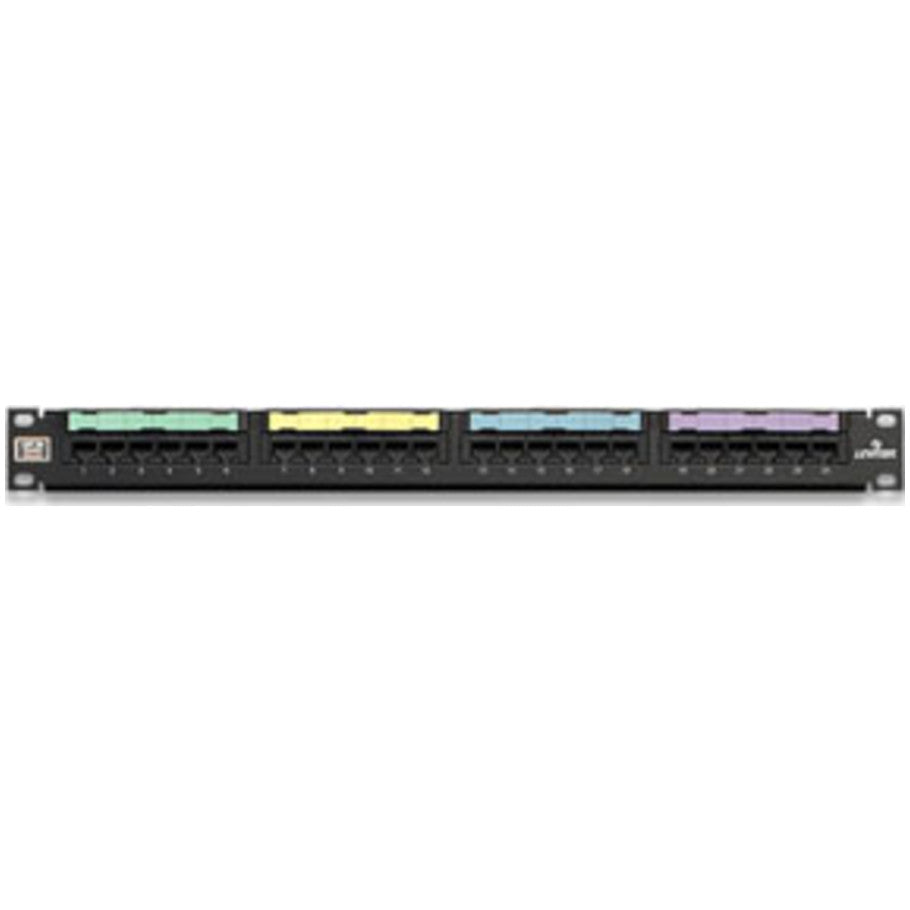 Cat 5e Universal Patch Panel, 24-port, 1RU. Includes Cable Management Bar
