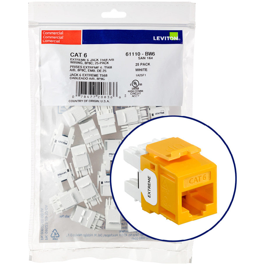 eXtreme Cat 6 QuickPort Connector Quickpack, Yellow, 25 Pack
