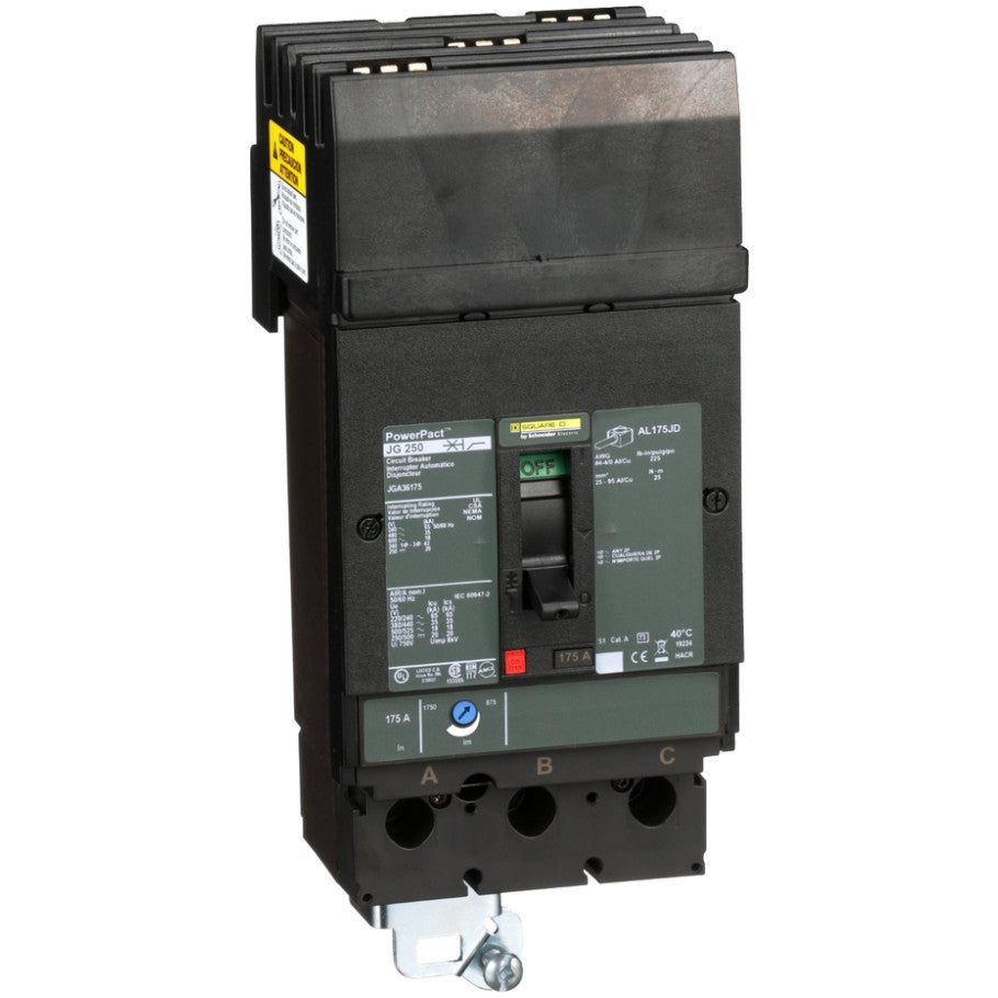 Circuit breaker, PowerPacT J, 175A, 3 pole, 600VAC, 18kA, I-Line, thermal magnetic, 80 , ABC