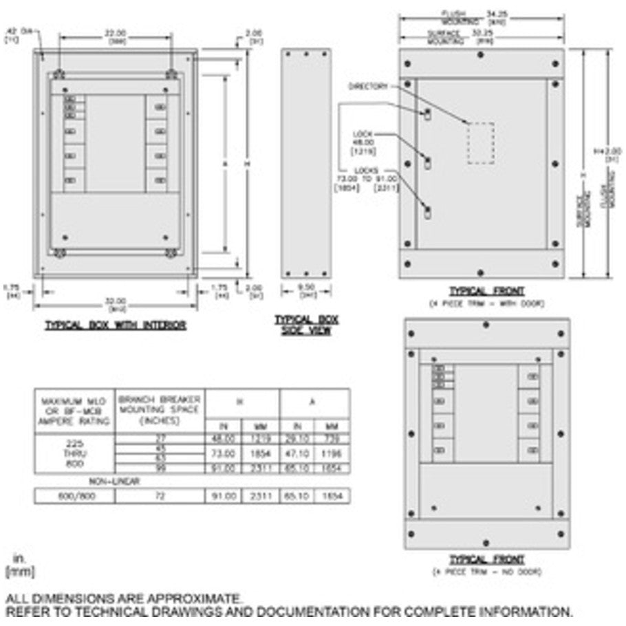 I-Line Panelboard Interior, Main Lug, 600A, 3-Phase, 99 in. Space Capacity