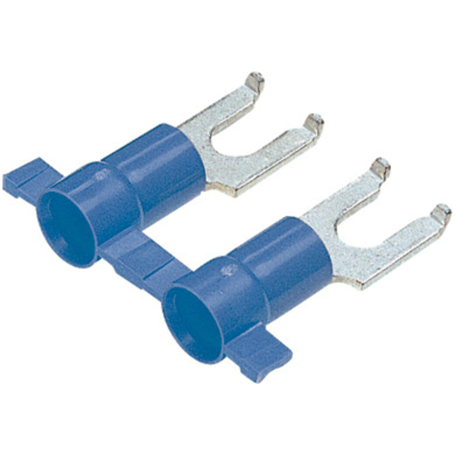 Reel Smart PV14-8FFB-3K Flange Fork Terminal, Blue, Vinyl, 14-16 AWG,  8 Stud