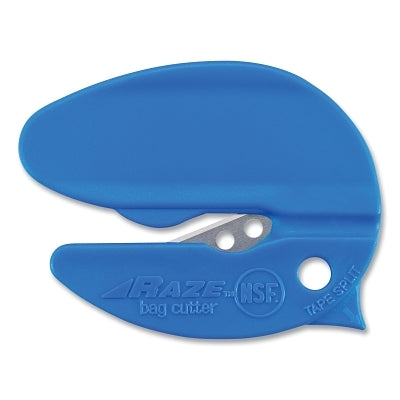 RAZE Bag Cutter, BC-347, NSF Certified, Disposable, Concealed Blade, Plastic, Blue, White