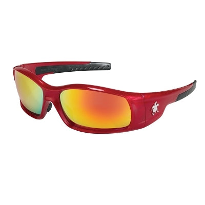 Swagger Safety Glasses, Fire Mirror Lens, Duramass Hard Coat, Red Frame