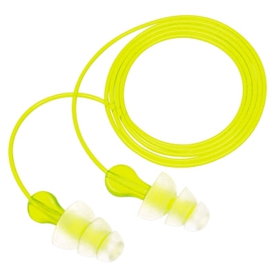 3M P3000 Tri-Flange Earplugs, Elastomeric Polymer, Clear, Corded