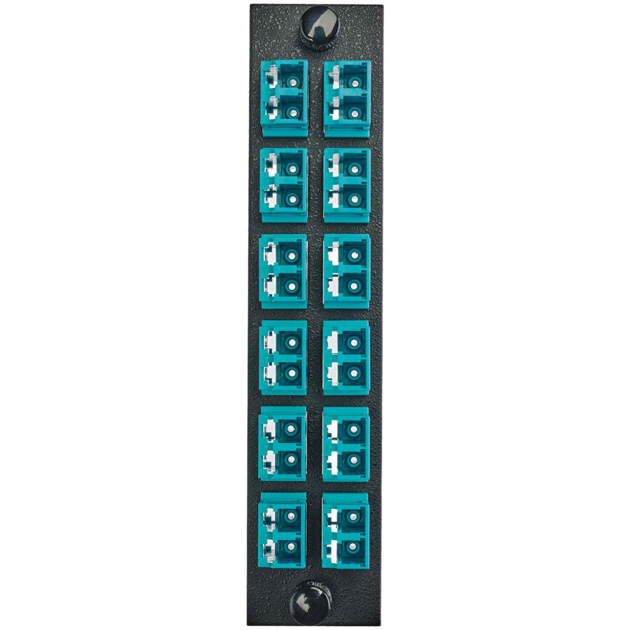 Fiber Optic Panel Adapter, 24-Fiber, 12) LC Duplex, Zircon Sleeves, Aqua