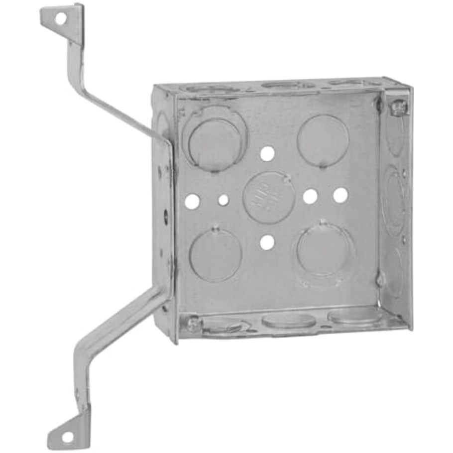 Steel City 4 in. Square Box, Steel, Welded, 1-1/2 in. D, DV-Bracket, (13) 1/2   3/4 in. E Knockouts
