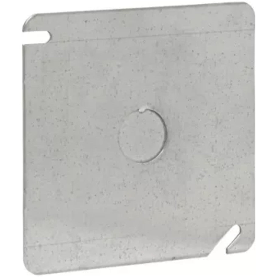 4 in. Square Box Cover, Steel, UL Listed, Flat, 1/2 in. KO