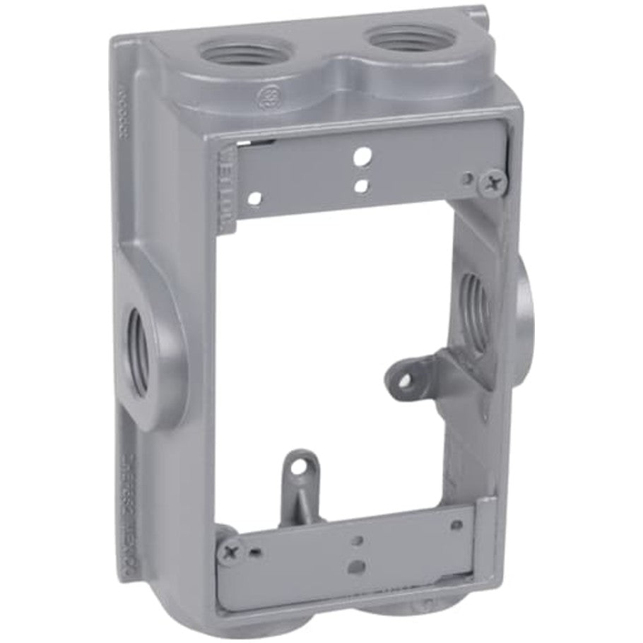 Red Dot Universal Device Box Extension Ring, Die-Cast Aluminum, 1-Gang, 1-7/8 in. Deep, Flanged, (6) 1/2 in. Hubs