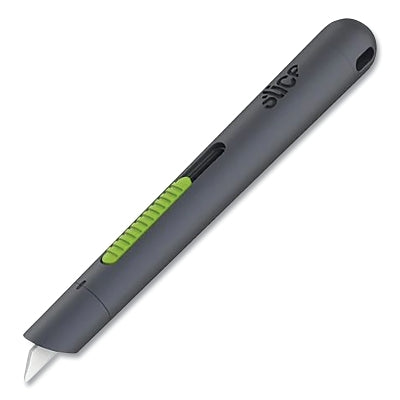 Auto-Retractable Pen Cutter, 5.26 in L, Automatic Retracting Blade, Ceramic, Plastic Handle, Gray