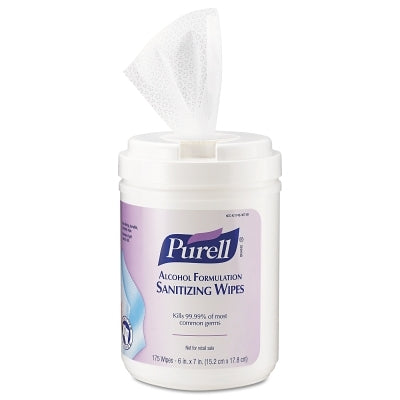 Hand Sanitizing Wipes Alcohol Formula, 6 in W x 7 in L, 175/Canister, Alcohol Odor