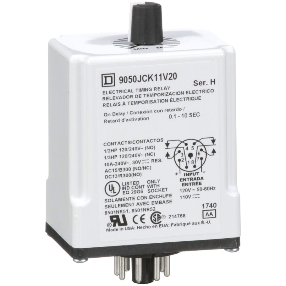 Plug-In 120V Variable Time On-Delay Relay with 0.1-10 Second Timing Range