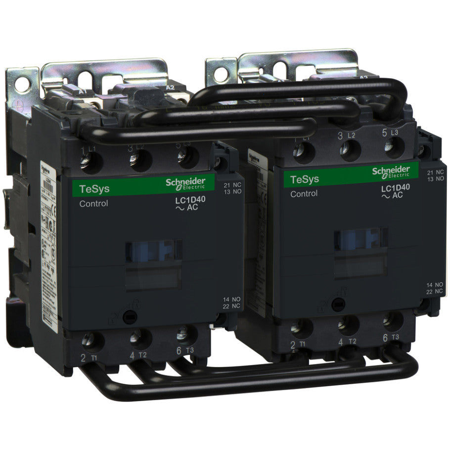 TeSys D Mechanically Interlocked IEC Contactor, Reversing, Screw Clamp, 40A Inductive, 60A Resistive, 3NO, 120 Vac Coil