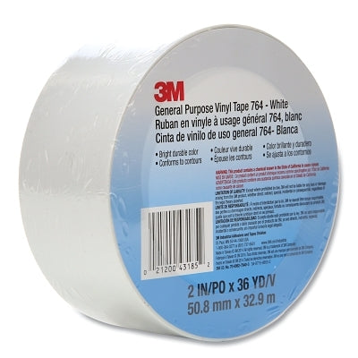 3M 021200-43185 General Purpose Vinyl Tape 764, 2 in x 36 yd x 5 mil, White