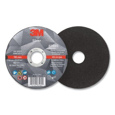 3M 051125-87465 Silver Cut-Off Wheel, Ceramic Aluminum Oxide, 4-1/2 in dia, 36 Grit