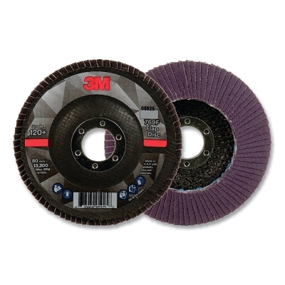3M 638060-05925 Flap Disc 769F, 4.5 in dia, 120+ Grit, 0.875 in arbor, 13300 RPM