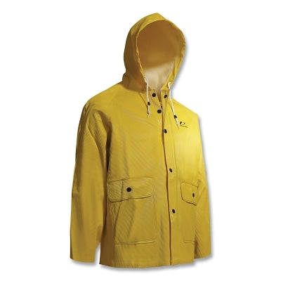 Webtex Rain Jacket, Attached Hood, 0.65 mm Thick, Heavy-Duty Ribbed PVC, Yellow, X-Large