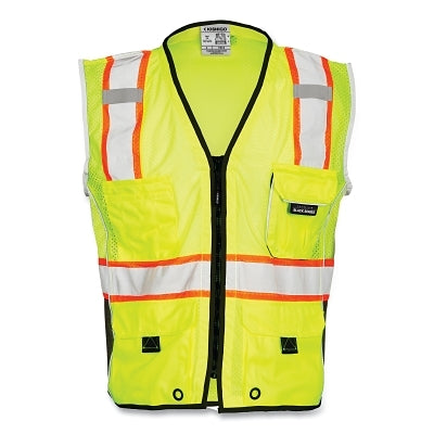 Premium BLACK SERIES Vest, 1513 HD Safety, Black/Lime/Orange/Reflective, Lg, One 2-Tier Pencil/1-Radio/Utility/4-Pockets
