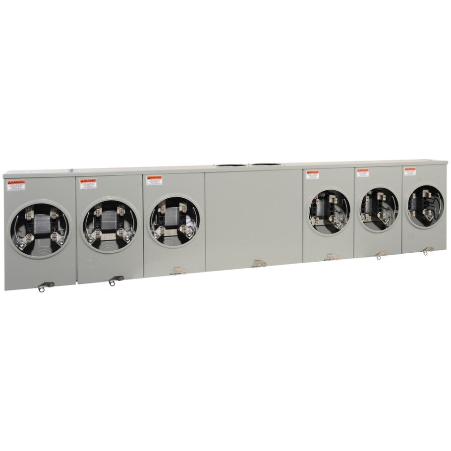 Horizontal Meter Socket, Steel, 200A, 600V ac, 1-Phase, 6-Position, 4-Jaw, 3-Wire, OH/UG, 14.12 H x 63 W x 5.38 D in.