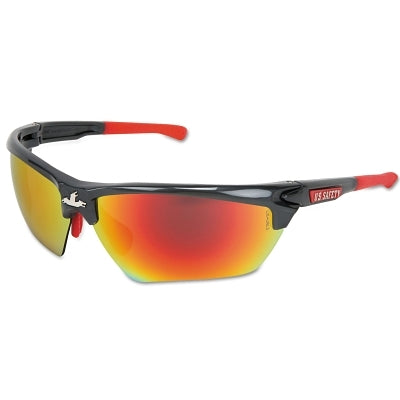 Dominator DM3 Safety Glasses, Polycarbonate Fire Mirror Lens, Duramass, Gun Metal Polycarbonate/Red TPR