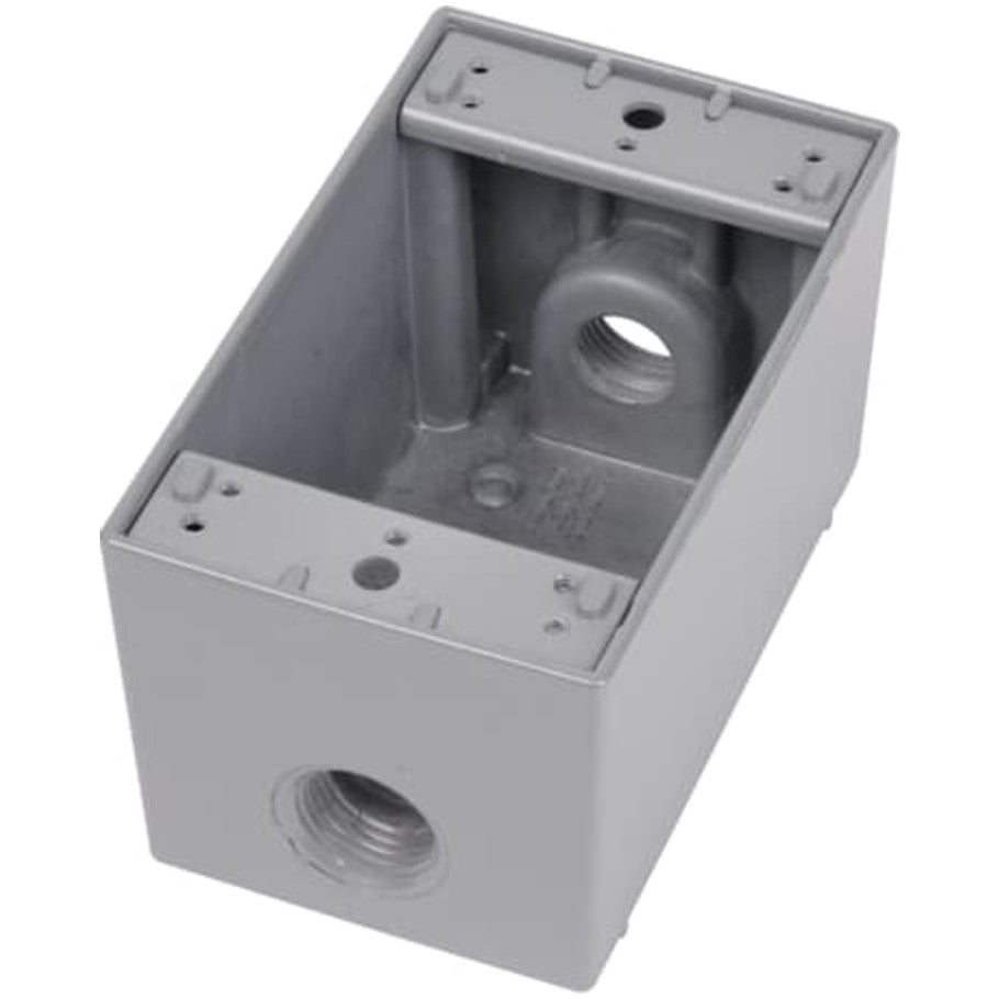 Red-Dot Weatherproof Box, Aluminum Die Cast, (3) 1/2 in. Threaded Hubs, 1-Gang, 2-5/8 in. Deep
