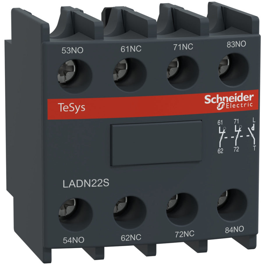 Auxiliary Contact Block, TeSys Deca, 2NO   2NC, Front Mounting, Screw Clamp Terminals, red Front face