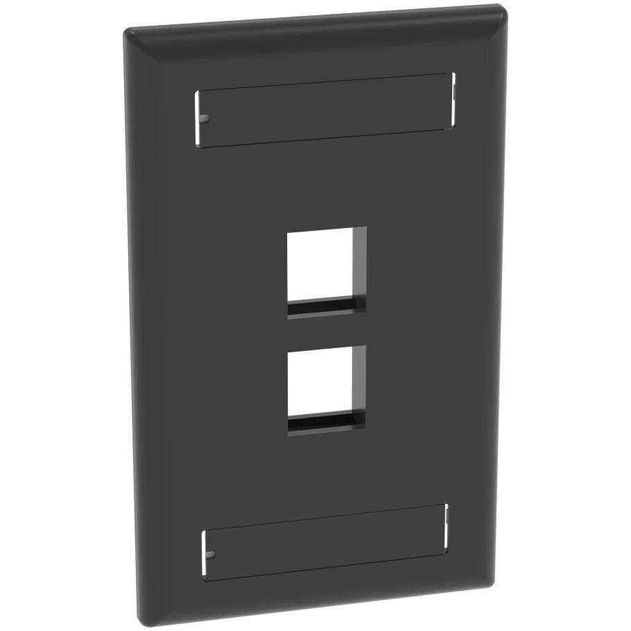 Faceplate, ABS, Flush Mount, 2 Port, Black, 1 per Package, 10 per Package, 4.5 x 2.75 x 0.45 in., One Gang Bracket, Yes