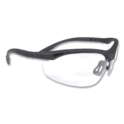 Cheaters Bi-Focal Safety Glass, 1.5 Diopter, Polycarbonate, Black, Nylon