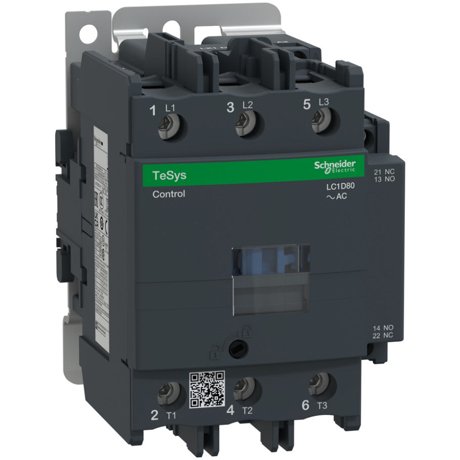 IEC Contactor, TeSys Deca, Nonreversing, 80A, 60HP at 480VAC, Up to 100kA SCCR, 3 Phase, 3 NO, 110VAC 50/60Hz Coil, Open