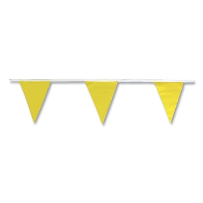 Pennant Flags, 9 in x 12 in, 60 ft Long, Polyethylene, Yellow