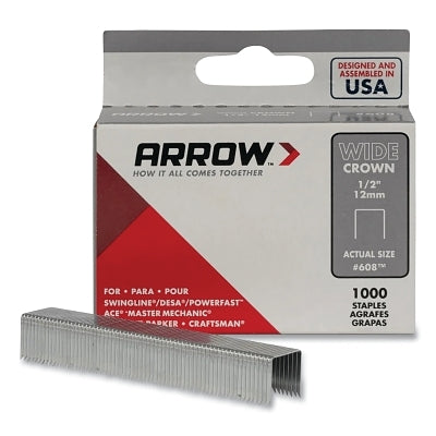 608 Heavy-Duty Wide Crown Staples, 1/2 in