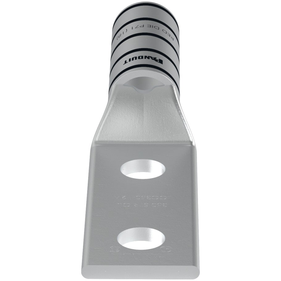 Pan-Lug LCC Series, Compression Lug, Copper, 2-Hole, 350 kcmil, 1/2 in. Stud Hole, Tin Plated, Red, 5.76 in. L