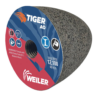 Tiger Grinding Cone, 3 in dia x 3 in Thick x 5/8 in-11 Arbor, 24 Grit, Aluminum Oxide, Type 16, 12 EA/BX
