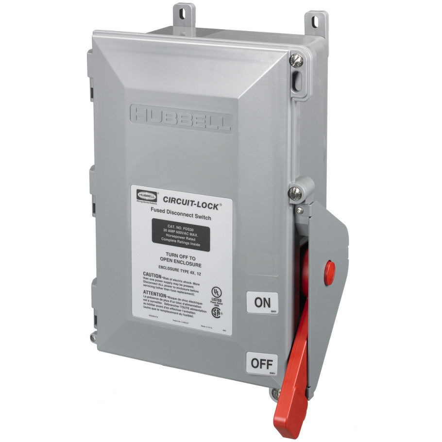 Circuit-Lock Disconnect Switch, Fused, 30A, 15.36 x 11.46 x 8.43 in.