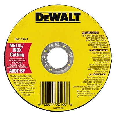 High Performance Cutting Wheel, Type 1, 4-1/2 in dia x 0.045 in Thick x 7/8 in Arbor, 60 Grit, Al Oxide, Ferrous Metals
