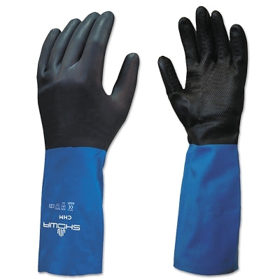 CHM Chemical Protection Neoprene-Coated Gloves, Medium, Black/Blue