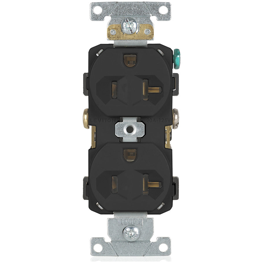 Straight Blade Duplex Receptacle, Narrow Body, 20A, 125V, 2P3W, NEMA 5-20R, Self-Grounding, Back and Side Wired, Black