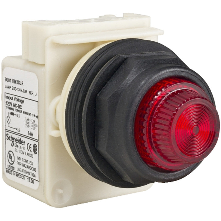 Type SK 30mm Pushbutton Pilot Light, Standard, Corrosion Resistant, LED Style, 120 Vac/Vdc, Red Plastic Fresnel Cap