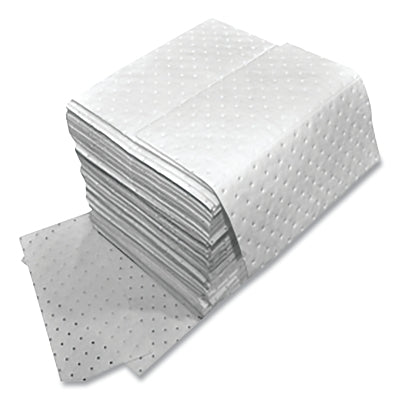 Sorbent Pads and Rolls, 18 in L x 16 in W, Oil Only, Extra Heavy, Laminated, Three-Ply, White, Pads
