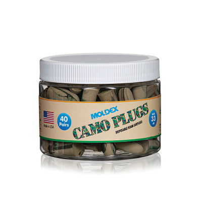 Earplug Canister, Camo Plugs, Foam, Brown/Green/Tan with Swirls/Streaks, Disposable