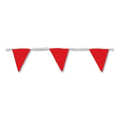 Pennant Flags, 9 in x 12 in, 60 ft Long, Polyethylene, Red