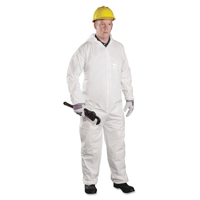 Posi-Wear BA Microporous Disposable Coveralls with Attached Hood, Elastic Wrists/Ankles, White, Large