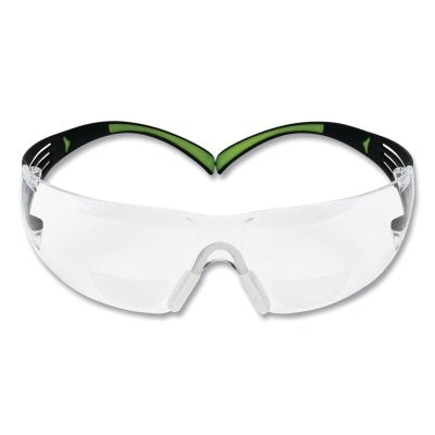 3M SF420AF SecureFit 400 Series Protective Eyewear, Clear Poly Lens, Anti-Fog/Anti-Scratch, Black/Green Plastic Frame, 2.0 Diopter
