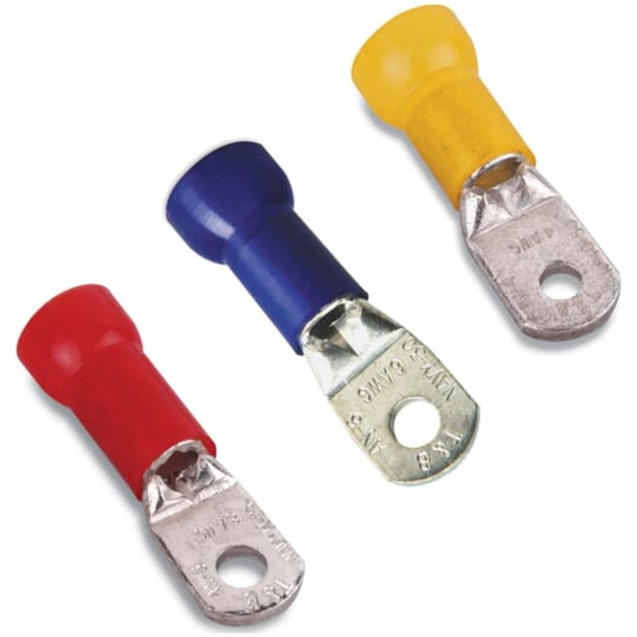 Nylon Insulated Large Ring Terminal, Length 2.15 Inches, Wire Range 2, Color Red, Copper, Tin Plated